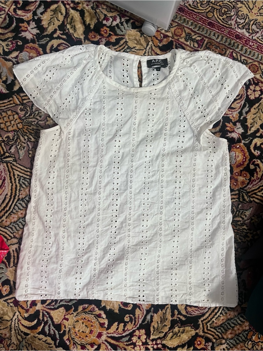 APC Mina Eyelet Flutter cap Sleeve Top white eyelet embroidered cotton FR 36